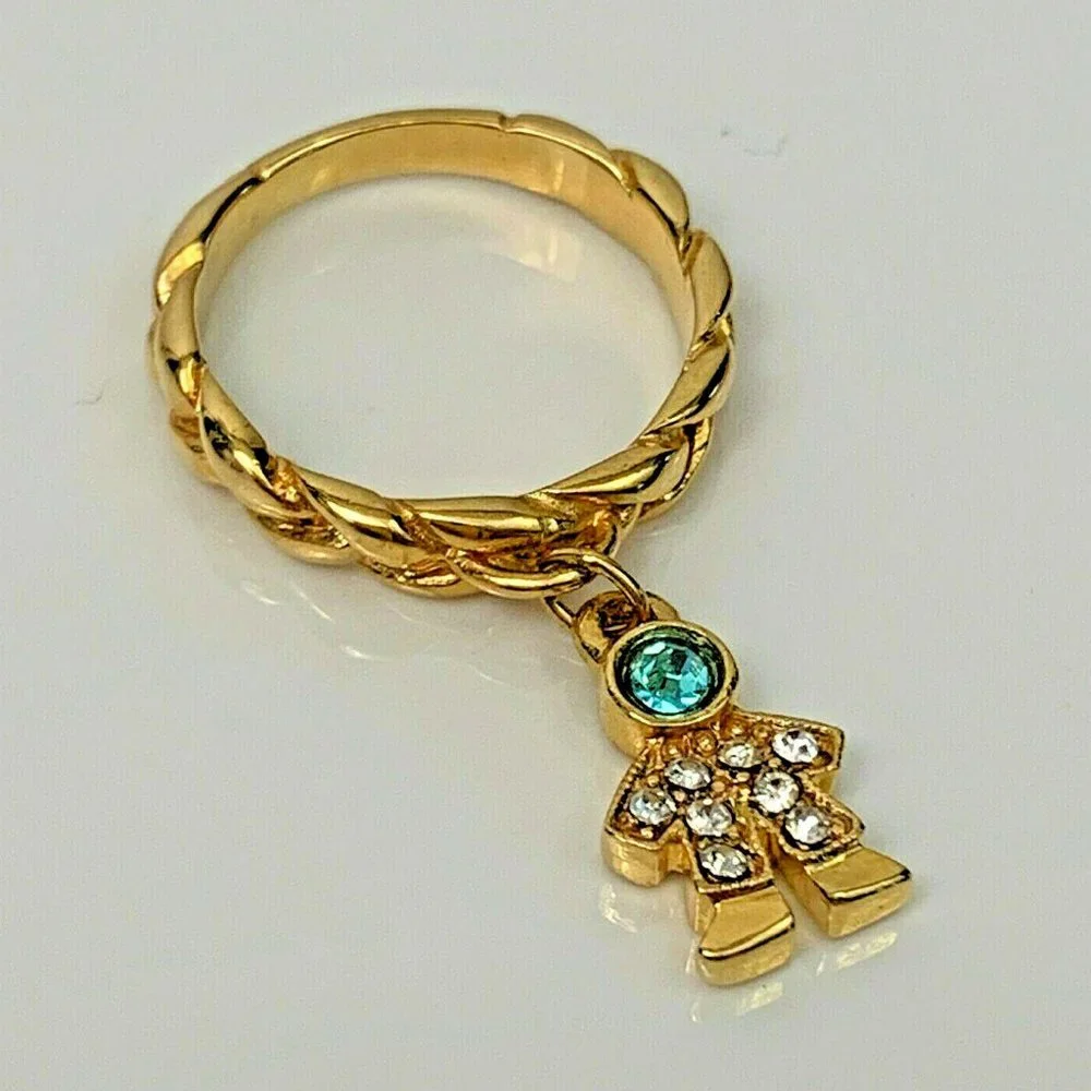 Kirks Folly Gold Tone Baby Boy Blue Crystal Ring - Picture 2 of 3